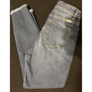 KanCan Jeans Womens 9/28 Blue High Rise Button Fly Distressed Skinny Raw Hem